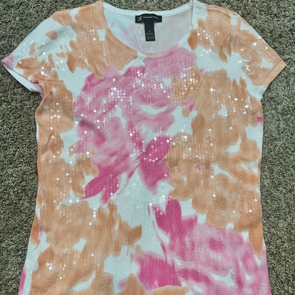 INC CONCEPTS ORANGE & PINK SEQUIN SWEATER - Picture 1 of 3
